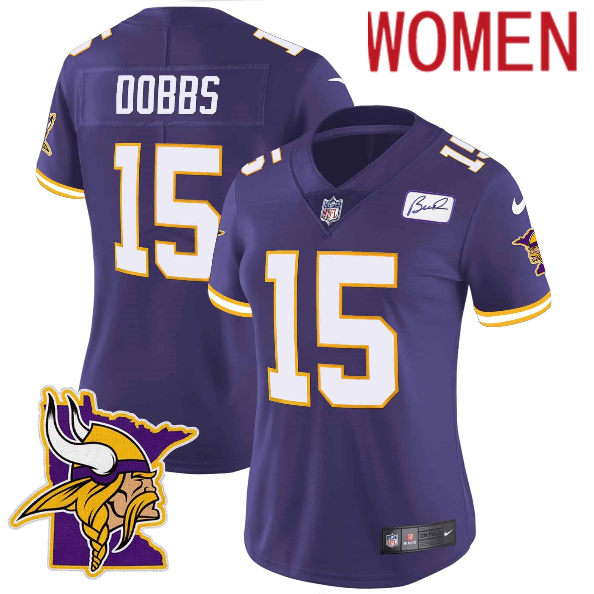 Women Minnesota Vikings #15 Dobbs Purple 2024 Nike Patch Classic Limited NFL Jersey style 2